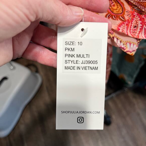 Julia Jordan Ruffled Flounce Bell Sleeve Floral Paisley Pink Midi Dress 10 NWT - Picture 12 of 16